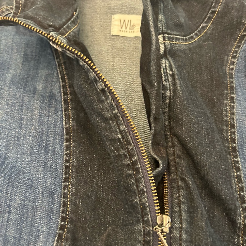 Denim Patchwork Jacket With Zipper - image 2